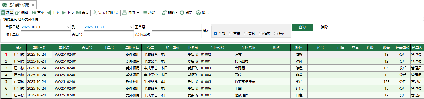 圖1 坯布委外領用