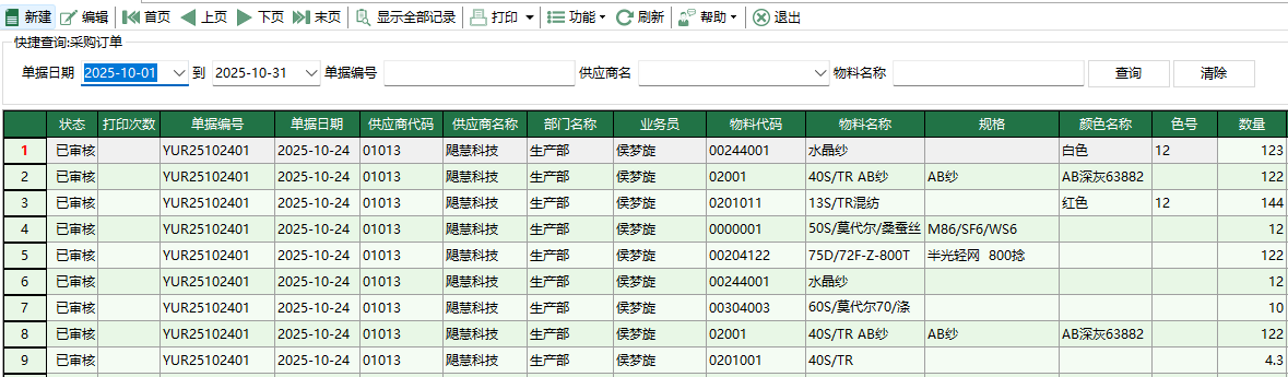 圖1 原料採購訂單
