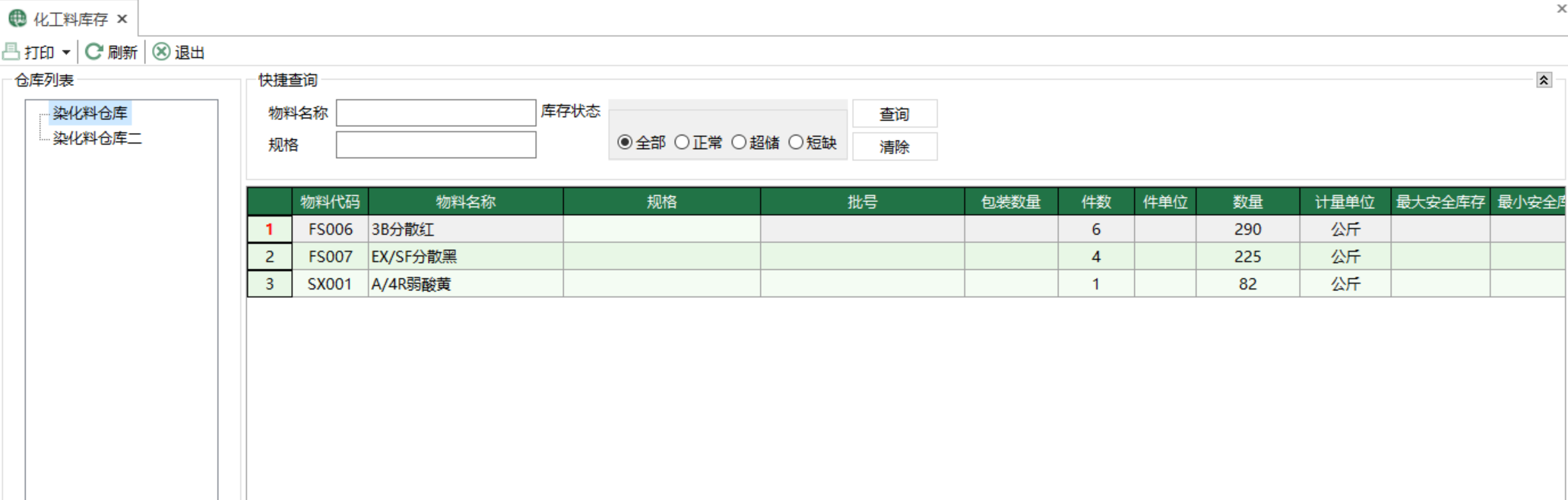 圖1 化工料庫存 模組界面