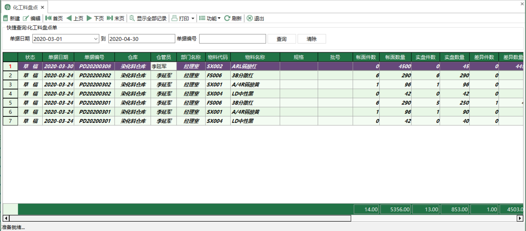 圖1 化工料盤點 模組界面