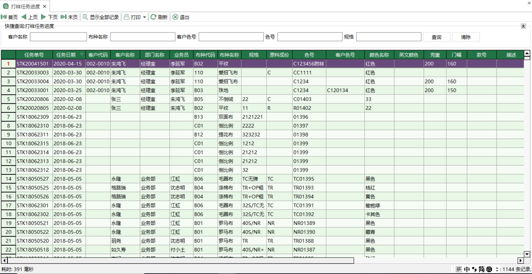 圖1 打樣任務進度 模組界面