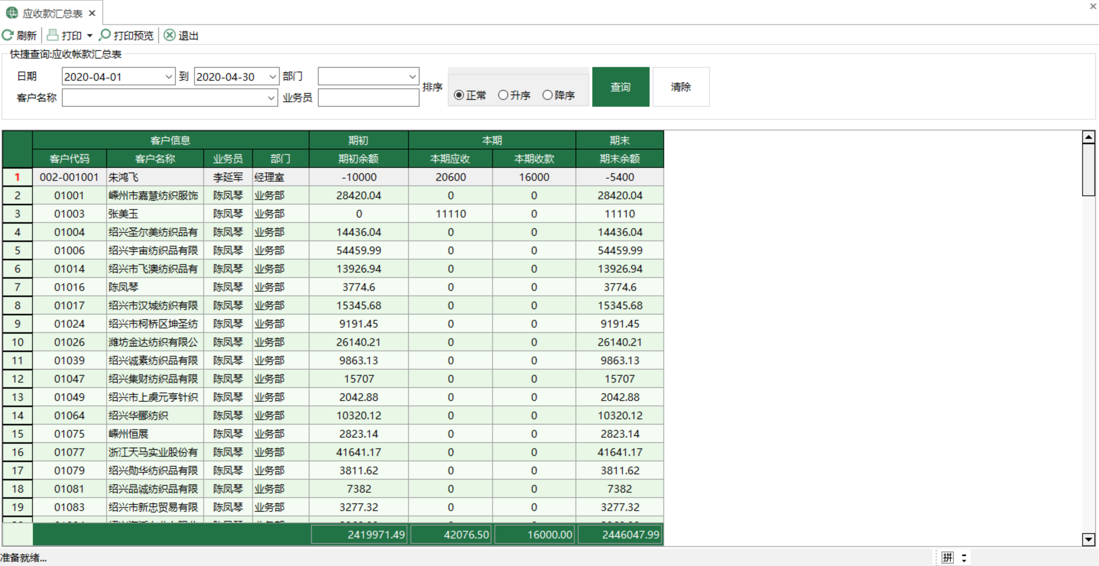 圖1 應收款彙總表 模組界面