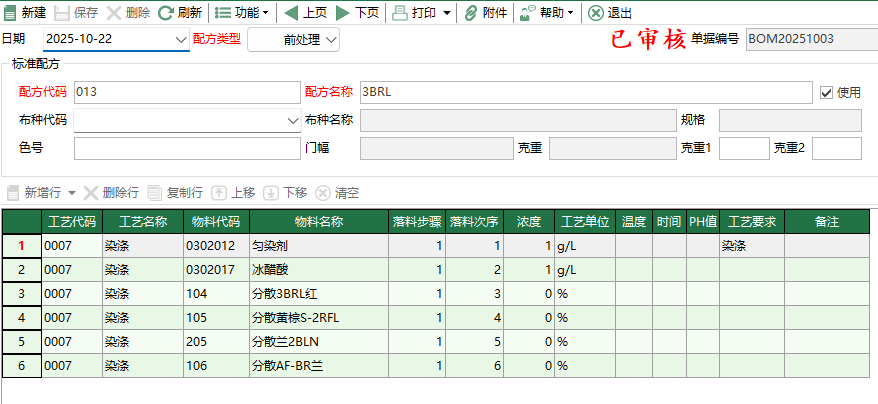圖2 標準配方單編輯