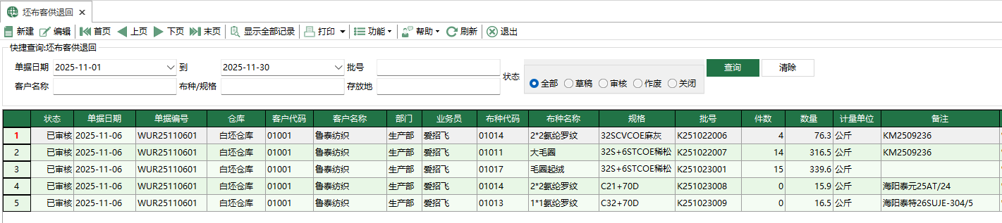 圖1 坯布客供退回