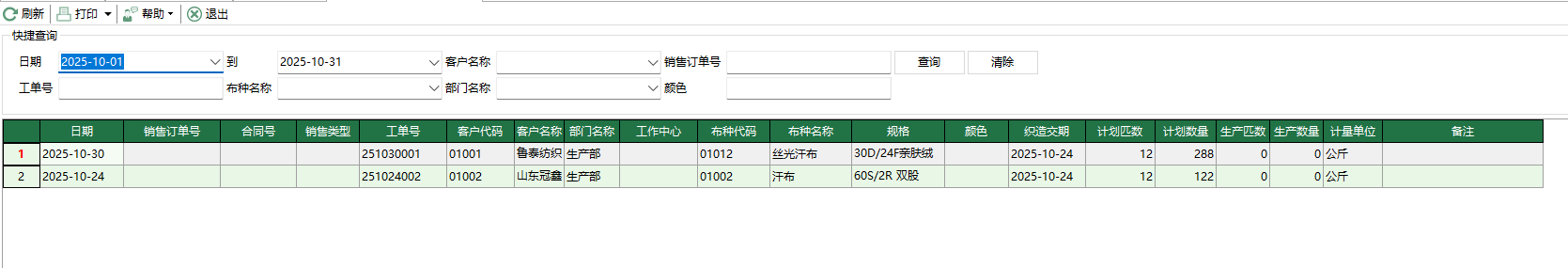圖1 織造派工單執行情況