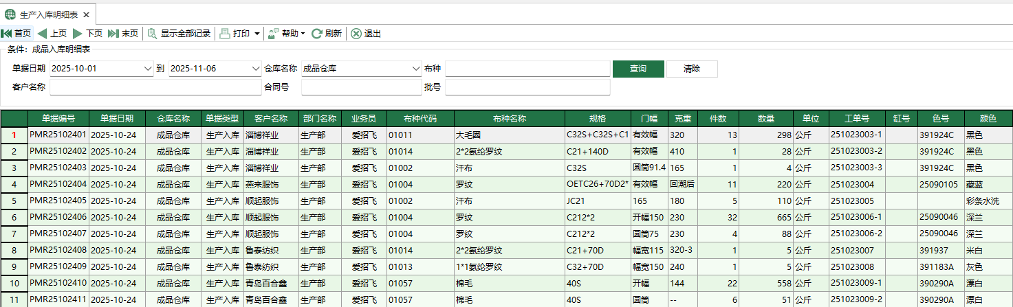 圖1 生產入庫明細表