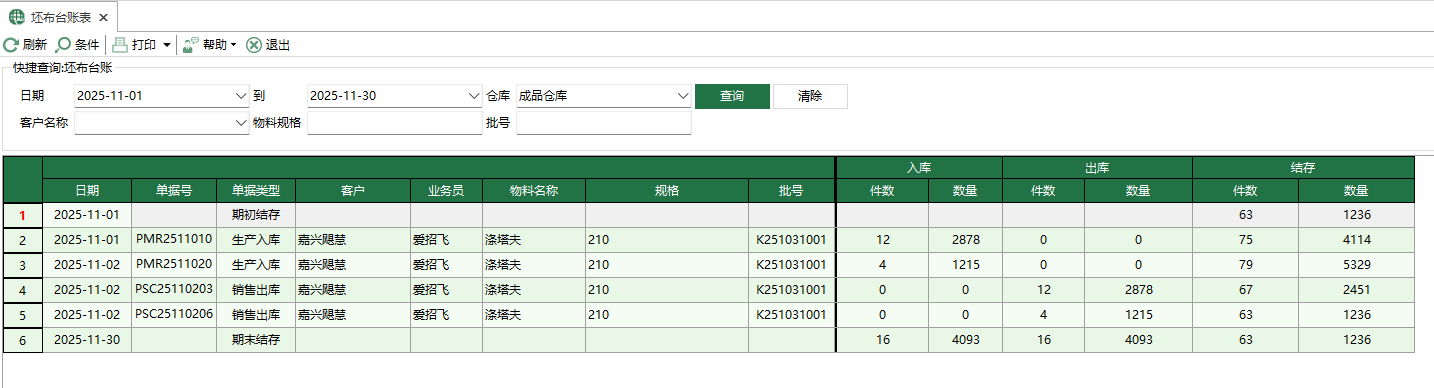 圖1 坯布臺帳表