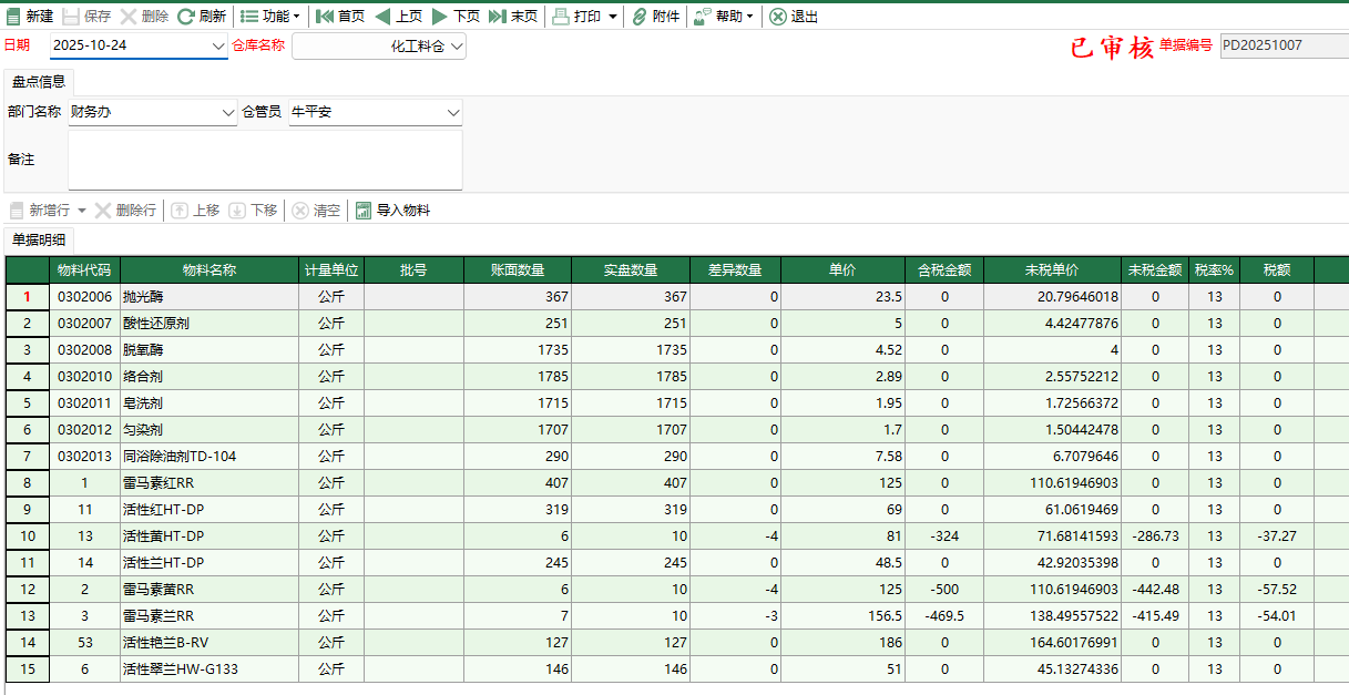 圖2 化工料盤點編輯