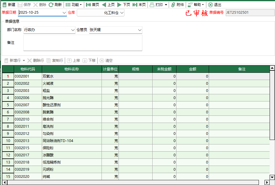 圖2 化工料金額調整編輯
