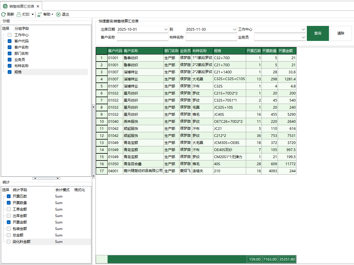 圖1 銷售結算彙總表