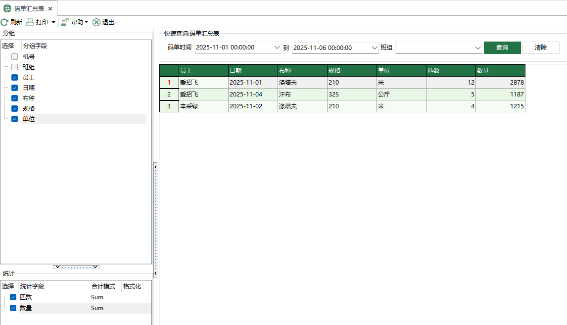 圖1 碼單彙總表
