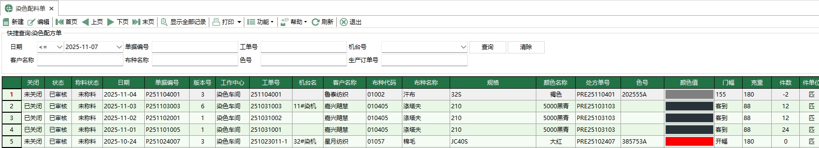 圖1 染色配料單