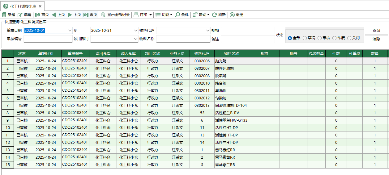 圖1 化工料調撥出庫
