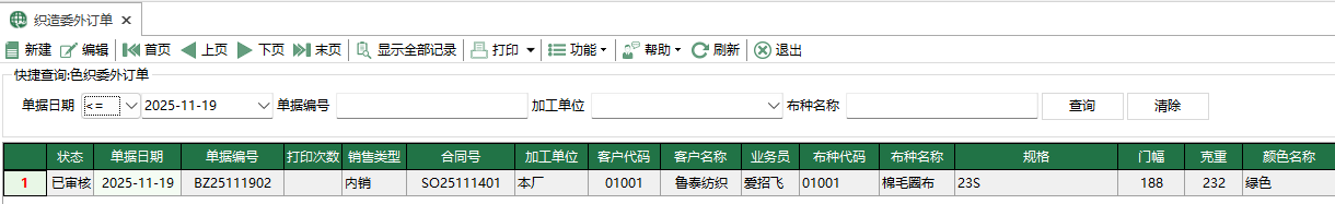 圖1 織造委外訂單