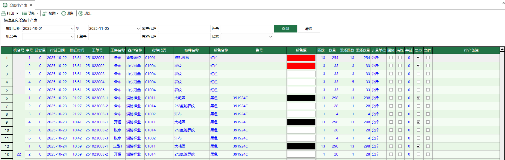 圖1 設備排產表
