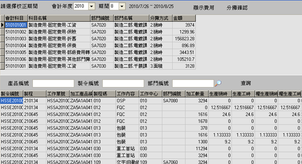 圖-1 製費/人工分攤工作單