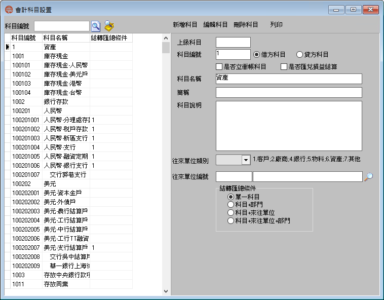 圖-1 會計科目設置