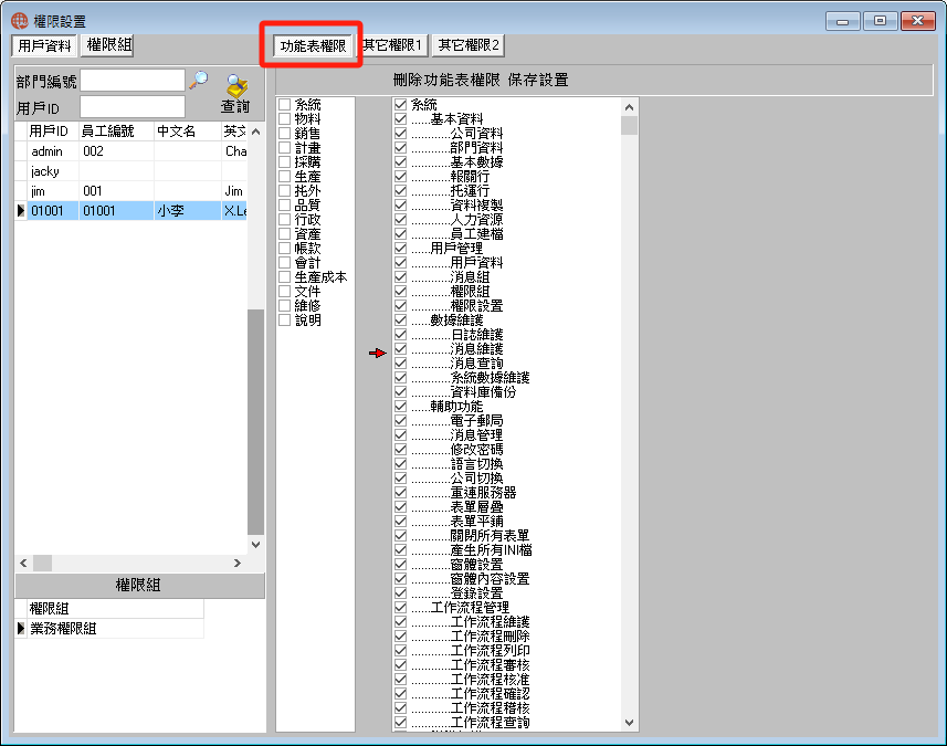 圖-3 權限設置-功能表設置