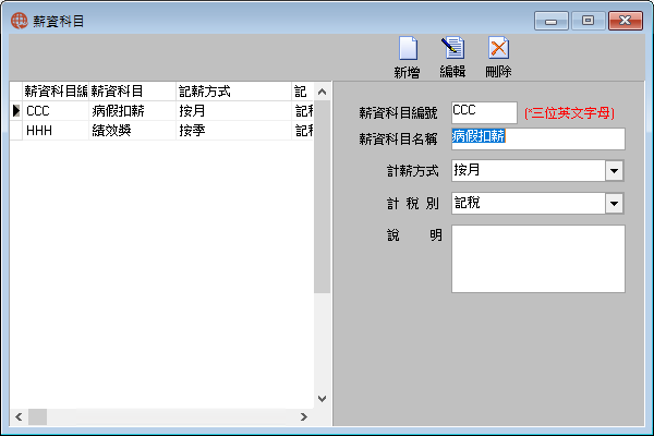 圖-1 薪資科目